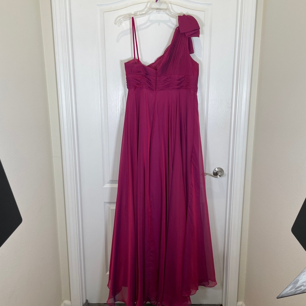 Mac Duggal One Shoulder Dress Bow Pleated Chiffon Gown Raspberry Pink NWT 14 - Picture 12 of 12